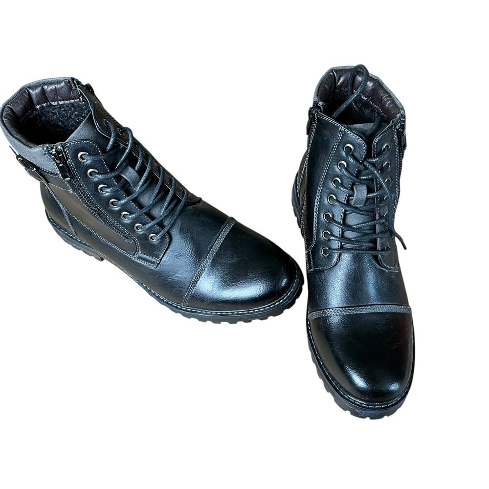 Bruno Marc Size 11 Black Men's Lace-Up Zipper Buckle Motorcycle Combat Boots